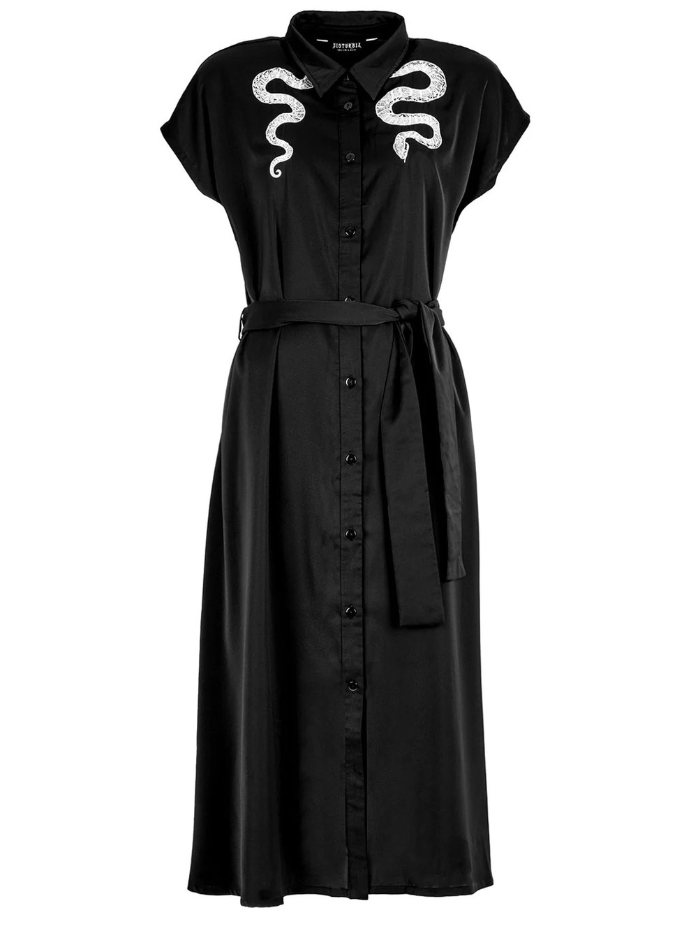 Disturbia Slither Relaxed Midi Shirt Dress with White Snake Embroidery Gothic - Picture 7 of 12